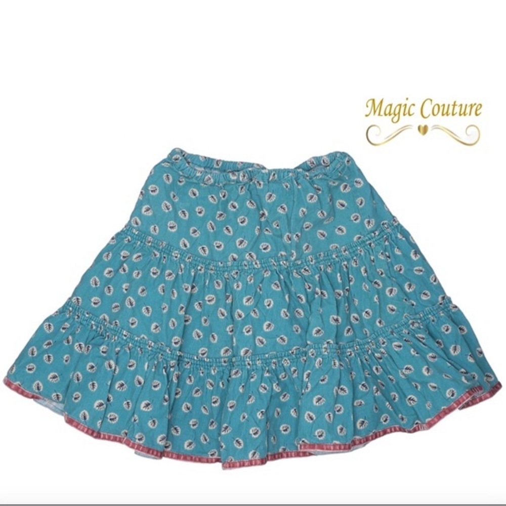 Mini Boden Corduroy Blue Leaf Print Hoop Skirt💙🍃💚